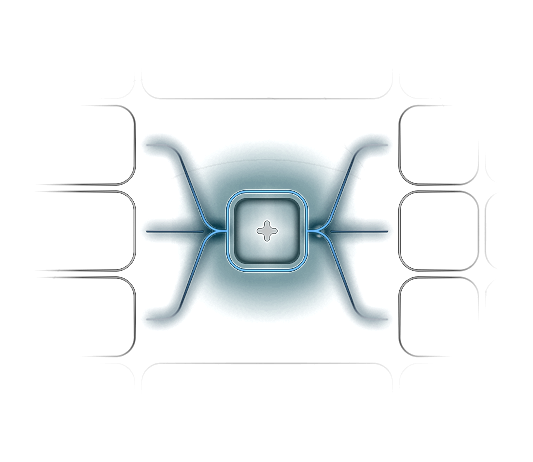 Abstract visualization of automated integration, central hub connected to multiple nodes with glowing blue lines